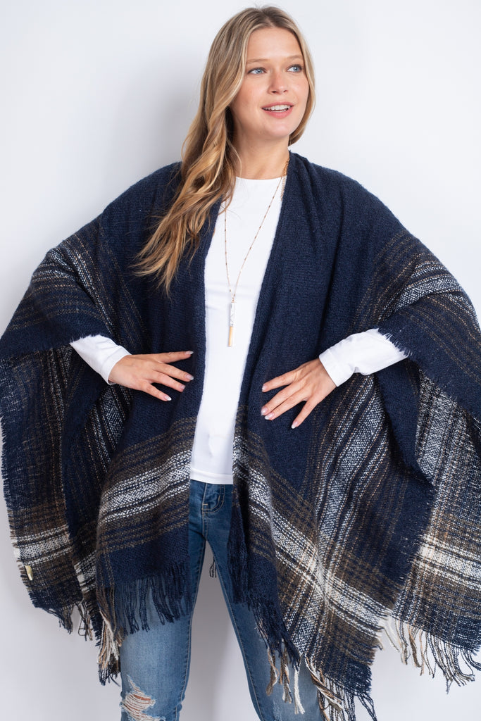 MULTI PLAID RUANA WRAP