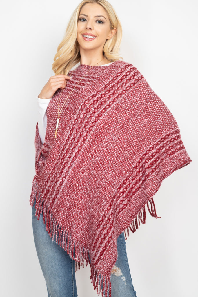 MS0197 - STRIPED KNIT TASSEL PONCHO