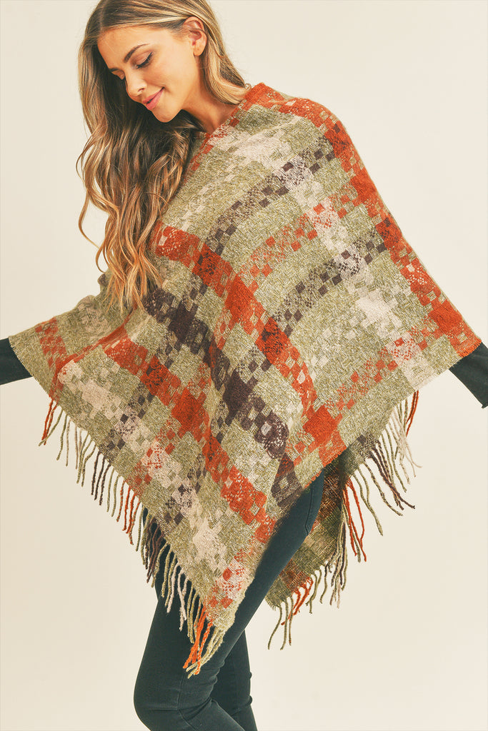 MULTI COLOR PIXEL CHECK PONCHO