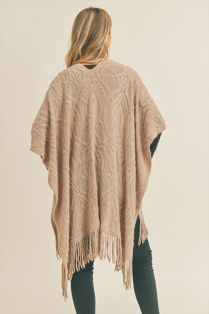 EMBOSSED PATTERN TASSEL RUANA