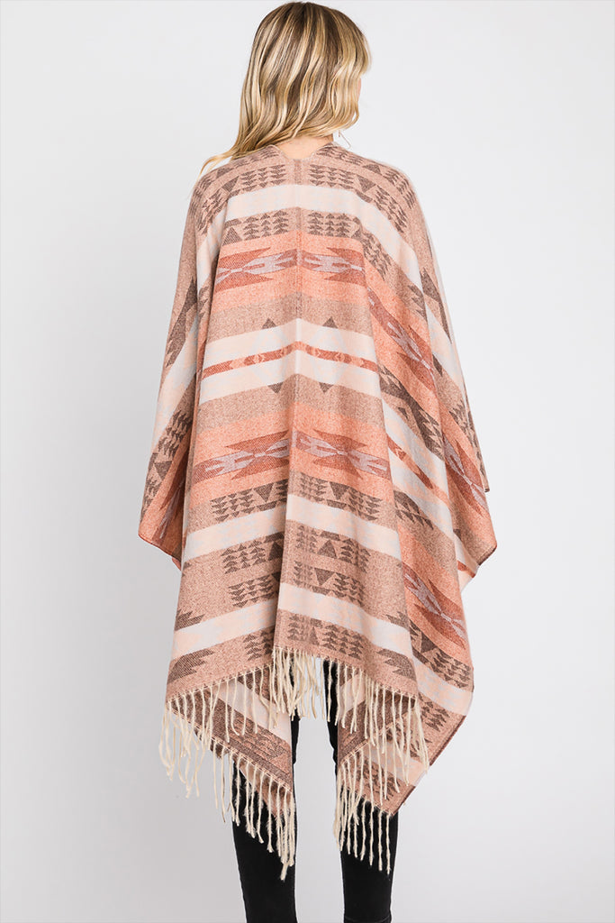 AZTEC PATTERN FRINGE RUANA