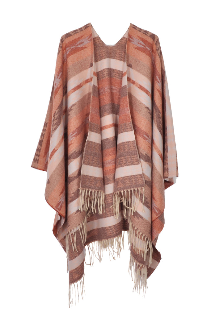 AZTEC PATTERN FRINGE RUANA