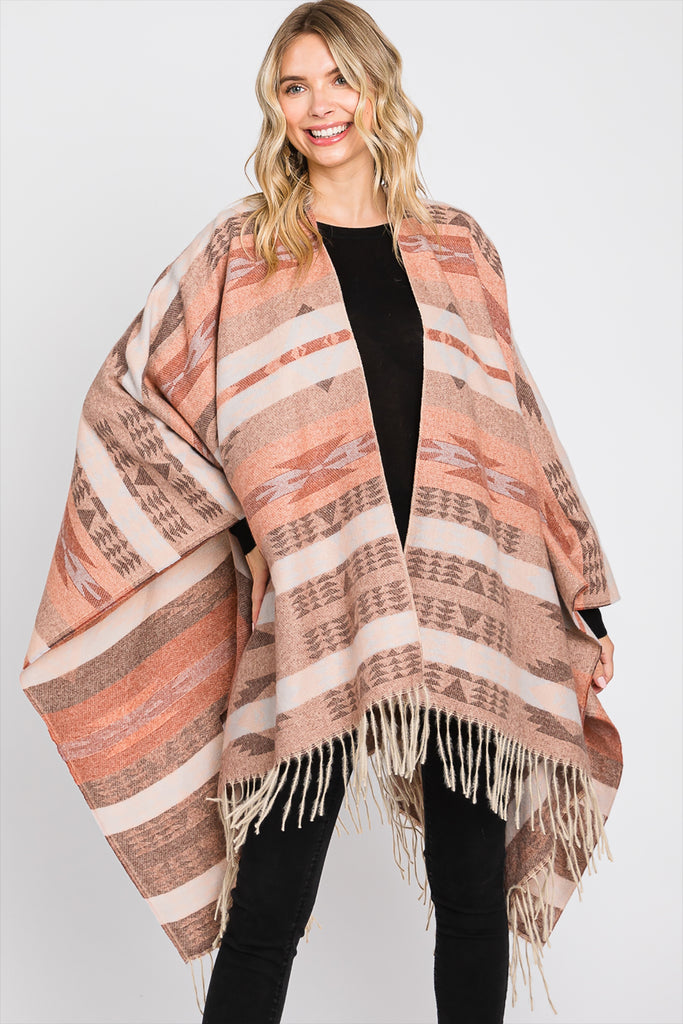 AZTEC PATTERN FRINGE RUANA
