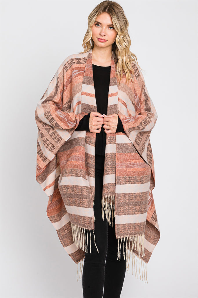 AZTEC PATTERN FRINGE RUANA