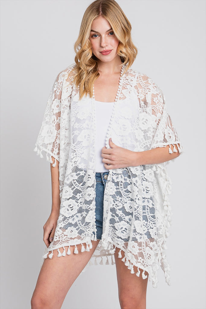 FLOWER PATTERN CROCHET LACE COVER-UP
