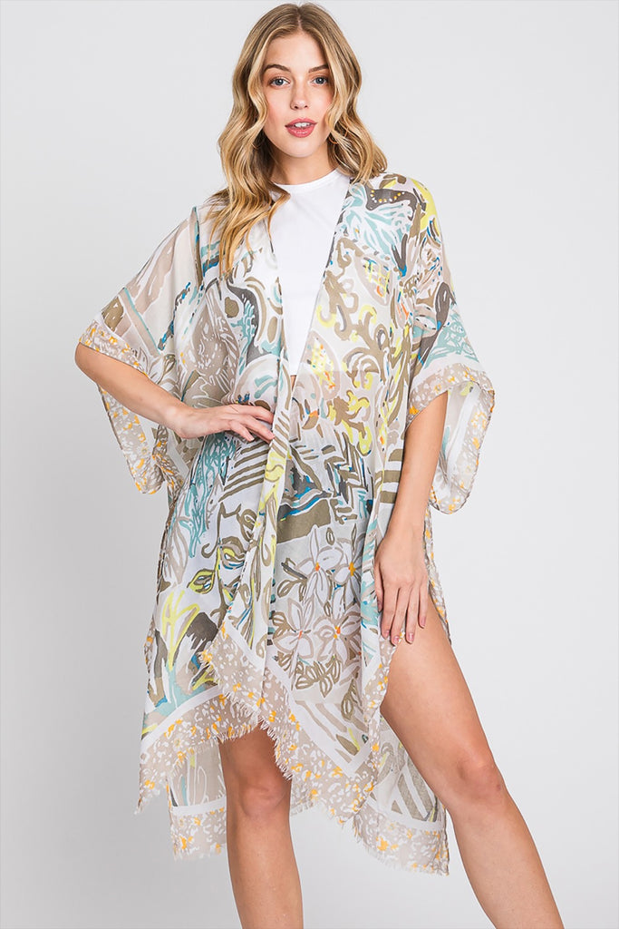 WATERCOLOR GEOMETRIC PRINT KIMONO