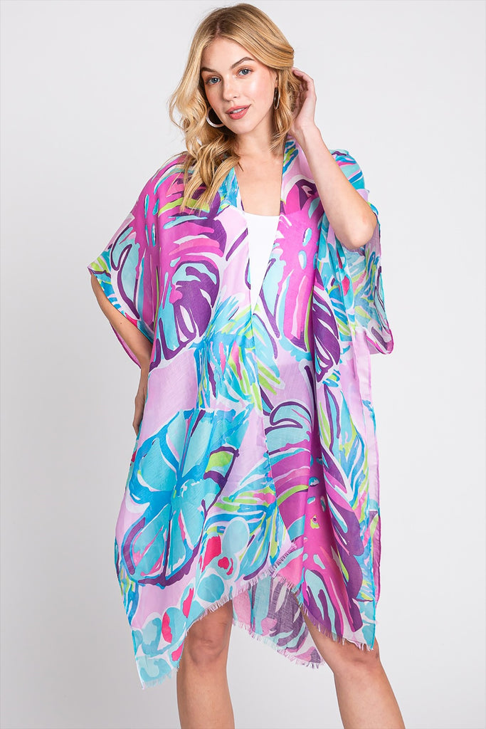 HAND DRAWN TROPICAL LEAVES KIMONO