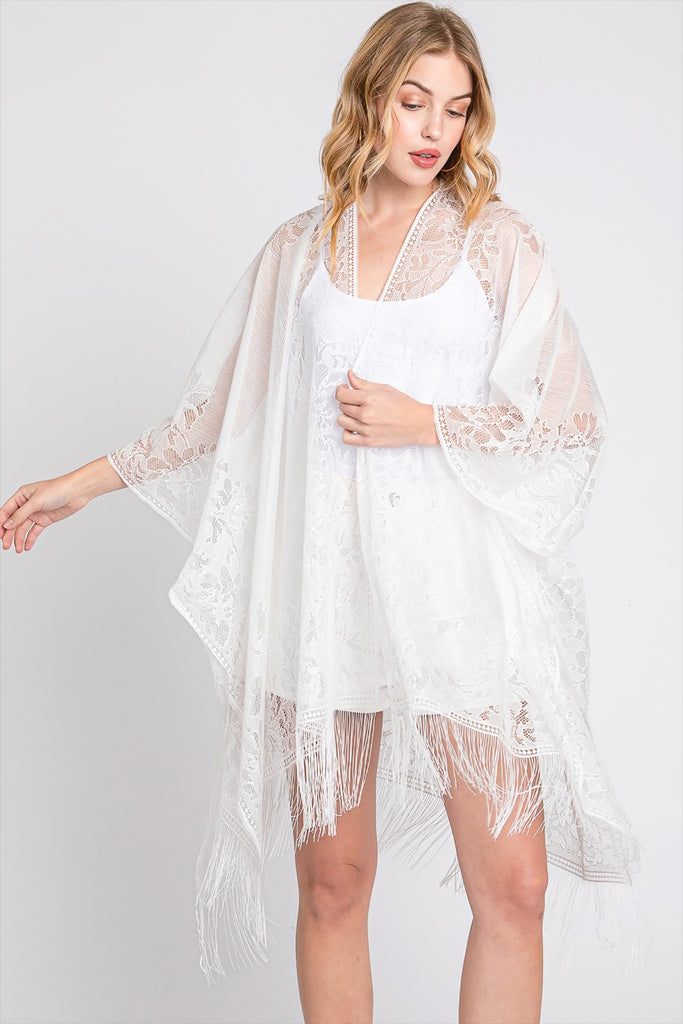 FLORAL LACE KIMONO WITH TASSEL