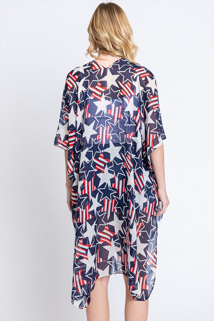 AMERICAN FLAG STAR PRINT KIMONO