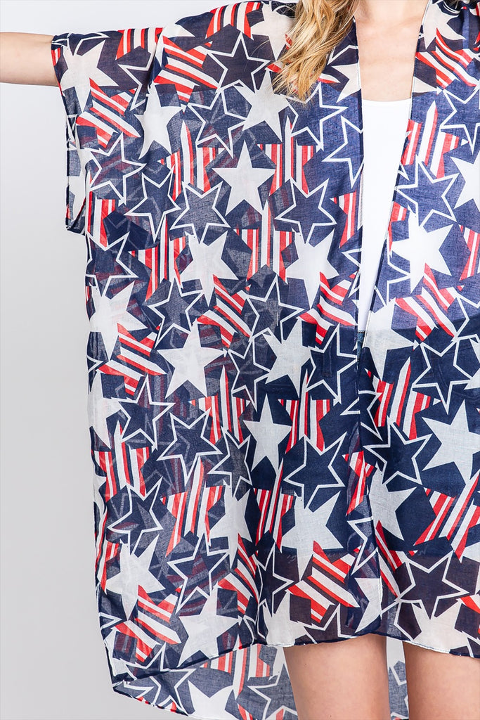 AMERICAN FLAG STAR PRINT KIMONO