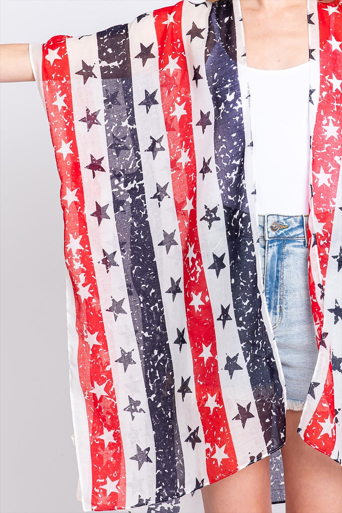 AMERICAN FLAG STAR PRINT KIMONO