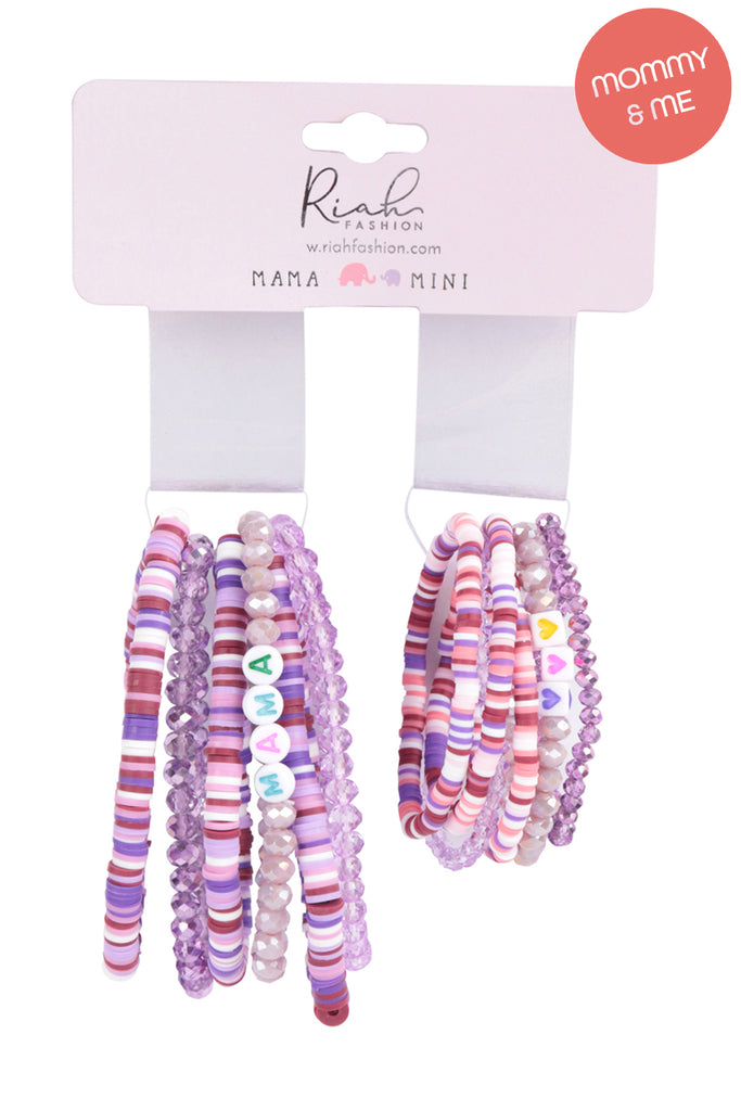 "MAMA" & "ME" FIMO GLASS BEADS STACKABLE STRETCH BRACELET SET