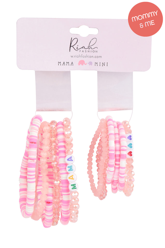 "MAMA" & "ME" FIMO GLASS BEADS STACKABLE STRETCH BRACELET SET