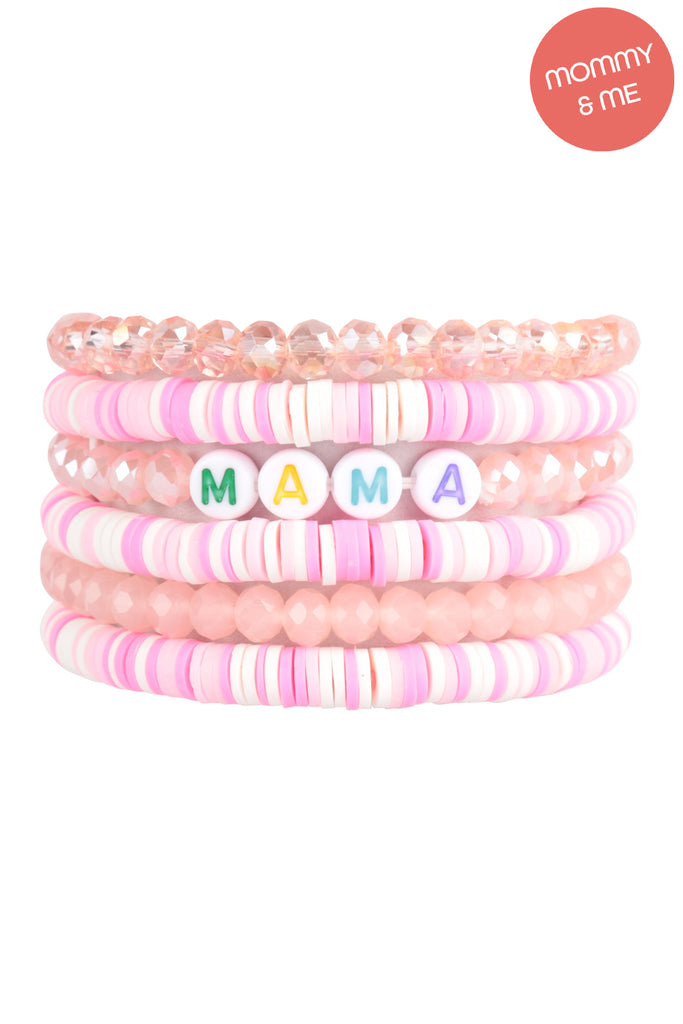 "MAMA" & "ME" FIMO GLASS BEADS STACKABLE STRETCH BRACELET SET