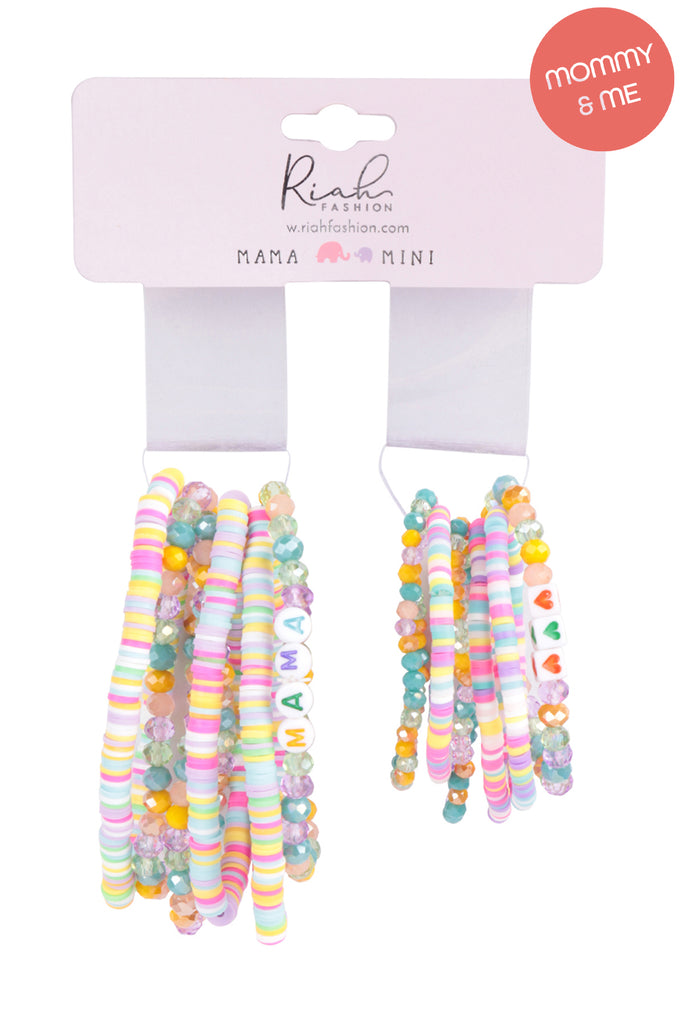 "MAMA" & "ME" FIMO GLASS BEADS STACKABLE STRETCH BRACELET SET