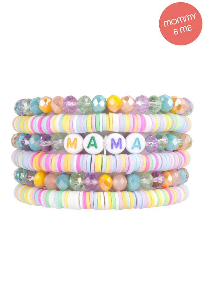 "MAMA" & "ME" FIMO GLASS BEADS STACKABLE STRETCH BRACELET SET
