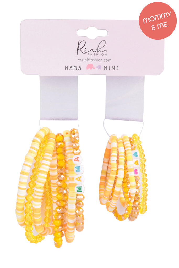 "MAMA" & "ME" FIMO GLASS BEADS STACKABLE STRETCH BRACELET SET