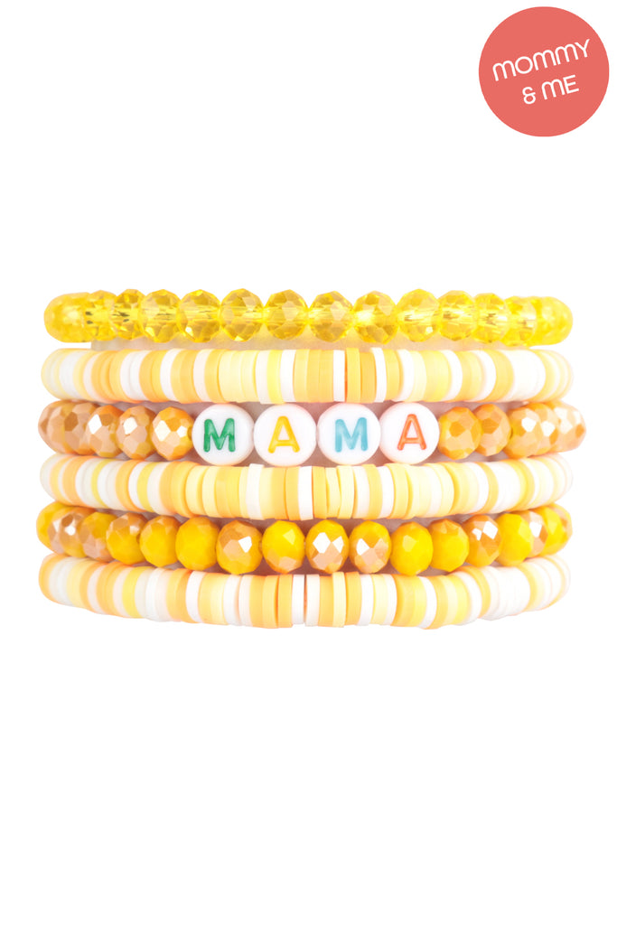 "MAMA" & "ME" FIMO GLASS BEADS STACKABLE STRETCH BRACELET SET