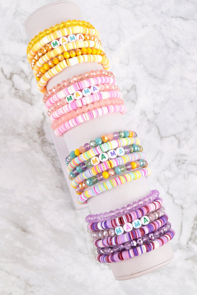 "MAMA" & "ME" FIMO GLASS BEADS STACKABLE STRETCH BRACELET SET