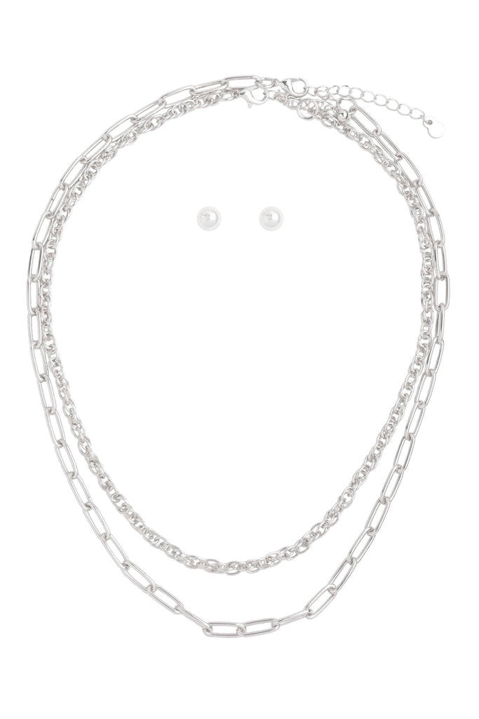 MUTI CHAIN LAYERED NECKLACE AND EARRING SET