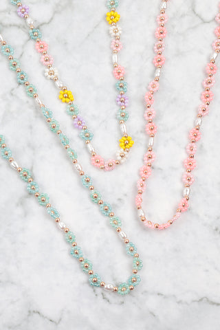 FLOWER CLUSTER GLASS BEADS NECKLACE