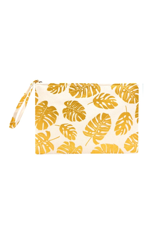 GOLD FOIL TROPICAL LEAVES POUCH