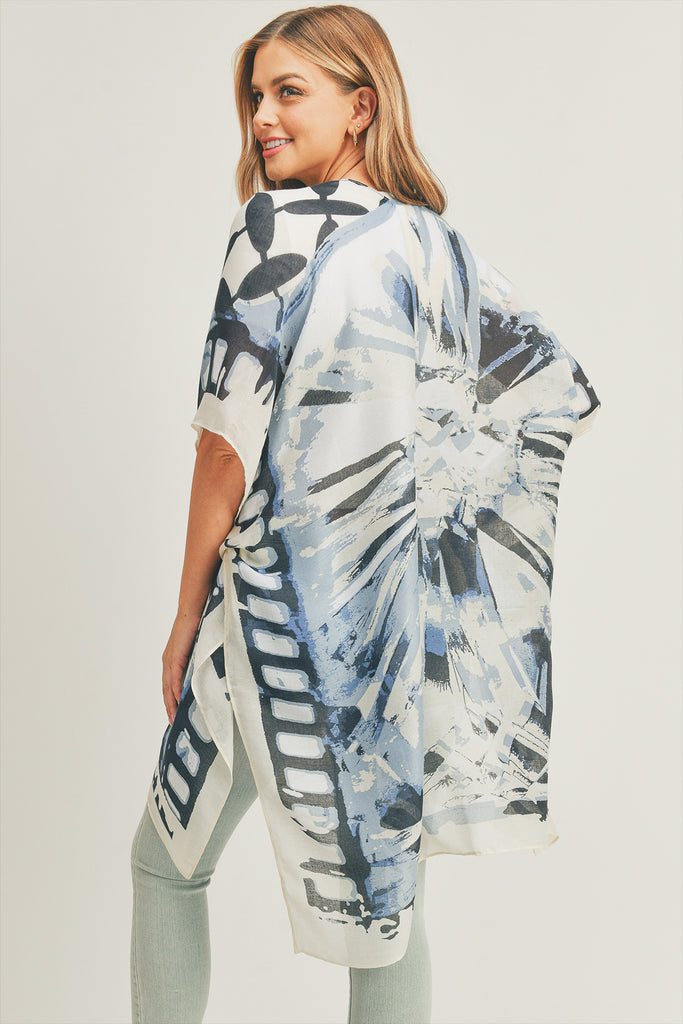 OMBRE FRONT AND GEOMETRIC BACK PRINT KIMONO