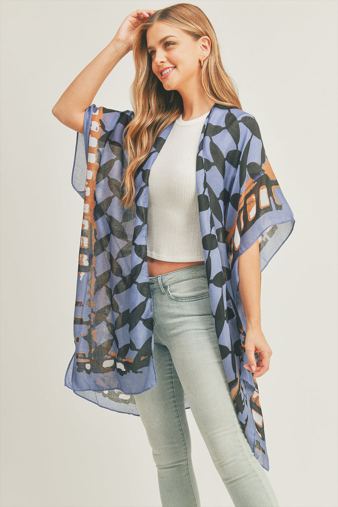 OMBRE FRONT AND GEOMETRIC BACK PRINT KIMONO