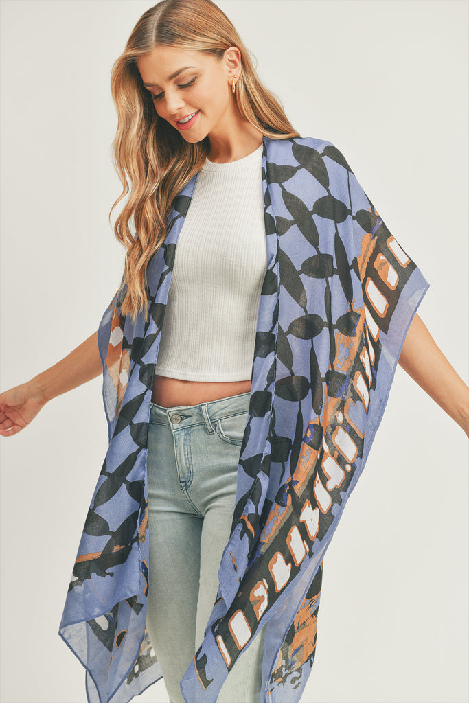 OMBRE FRONT AND GEOMETRIC BACK PRINT KIMONO