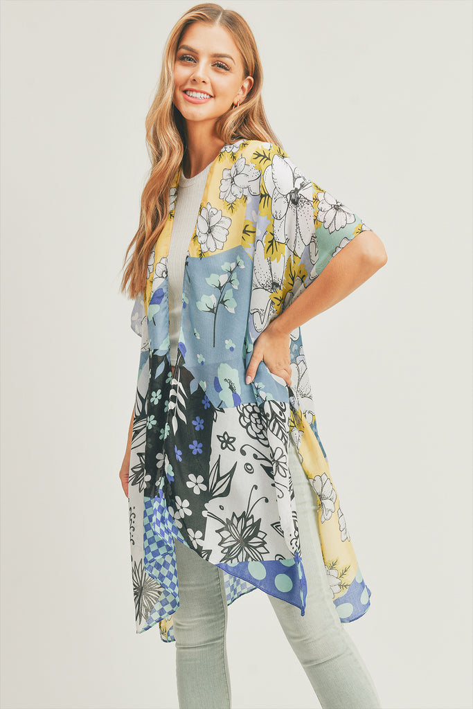 MIXED FLOWER PRINT KIMONO