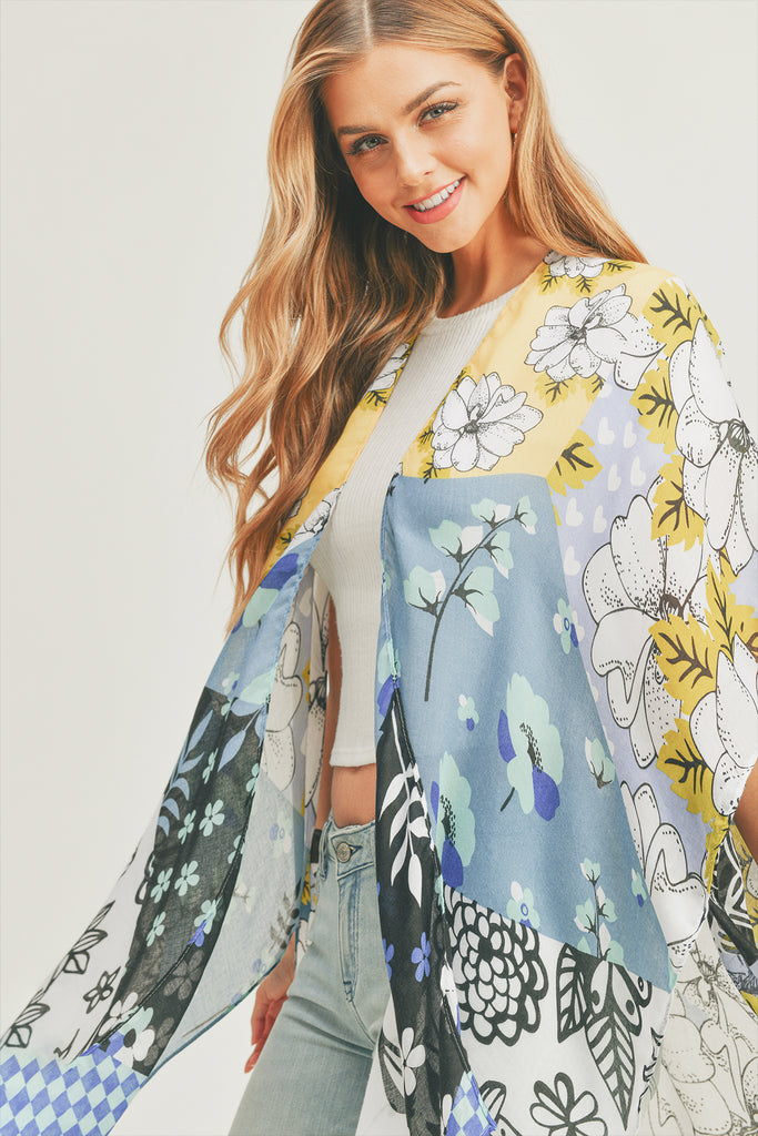 MIXED FLOWER PRINT KIMONO