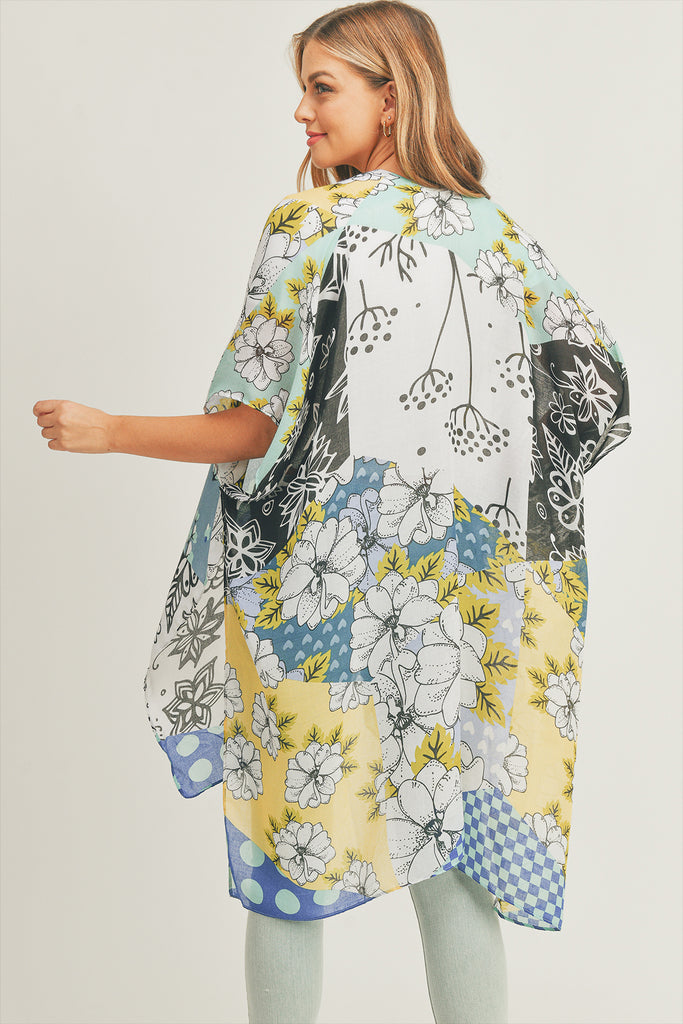 MIXED FLOWER PRINT KIMONO