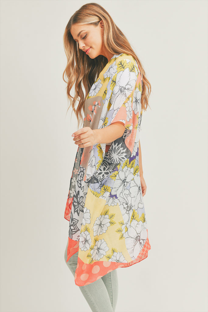 MIXED FLOWER PRINT KIMONO