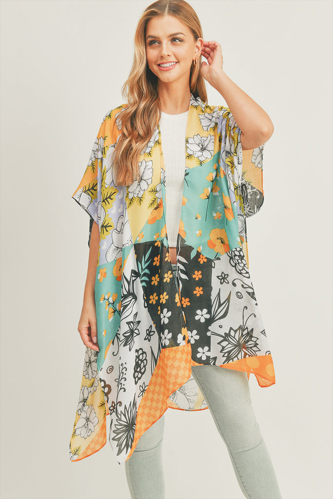 MIXED FLOWER PRINT KIMONO