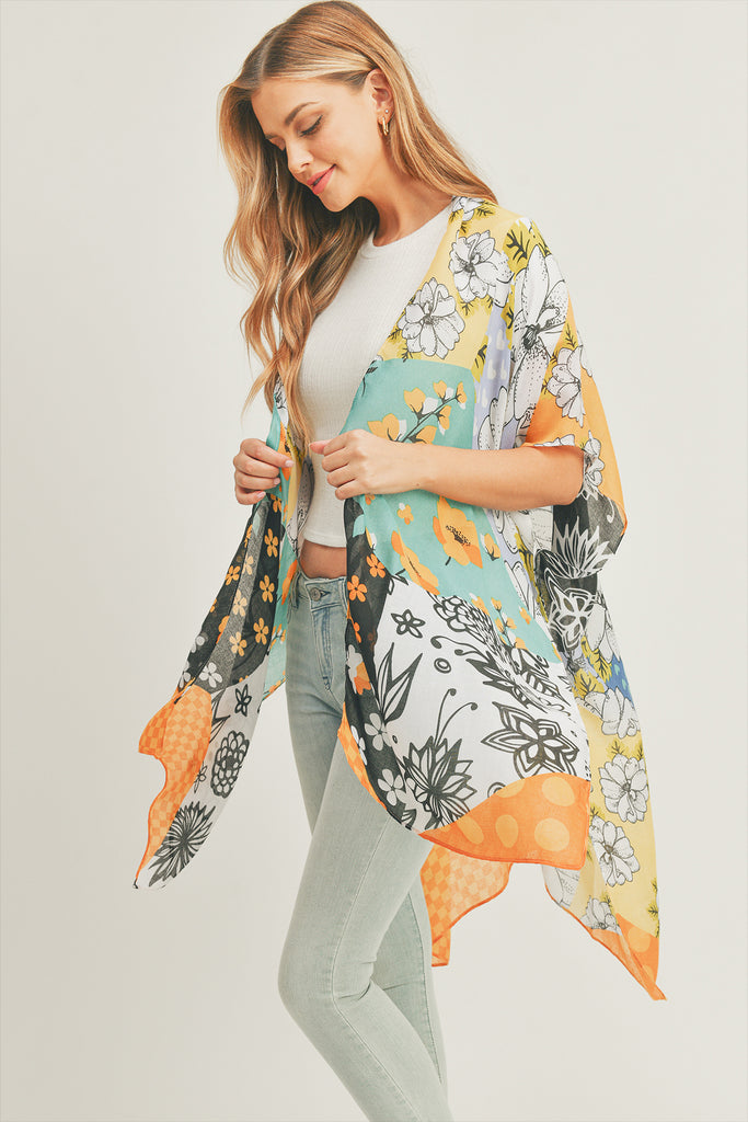 MIXED FLOWER PRINT KIMONO