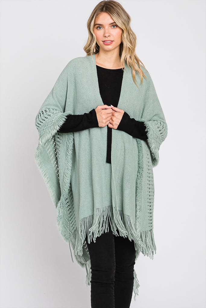 KNIT RUANA WITH FRINGE