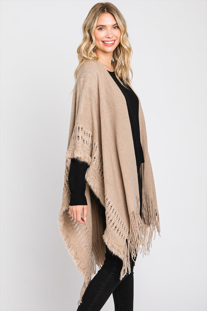 KNIT RUANA WITH FRINGE