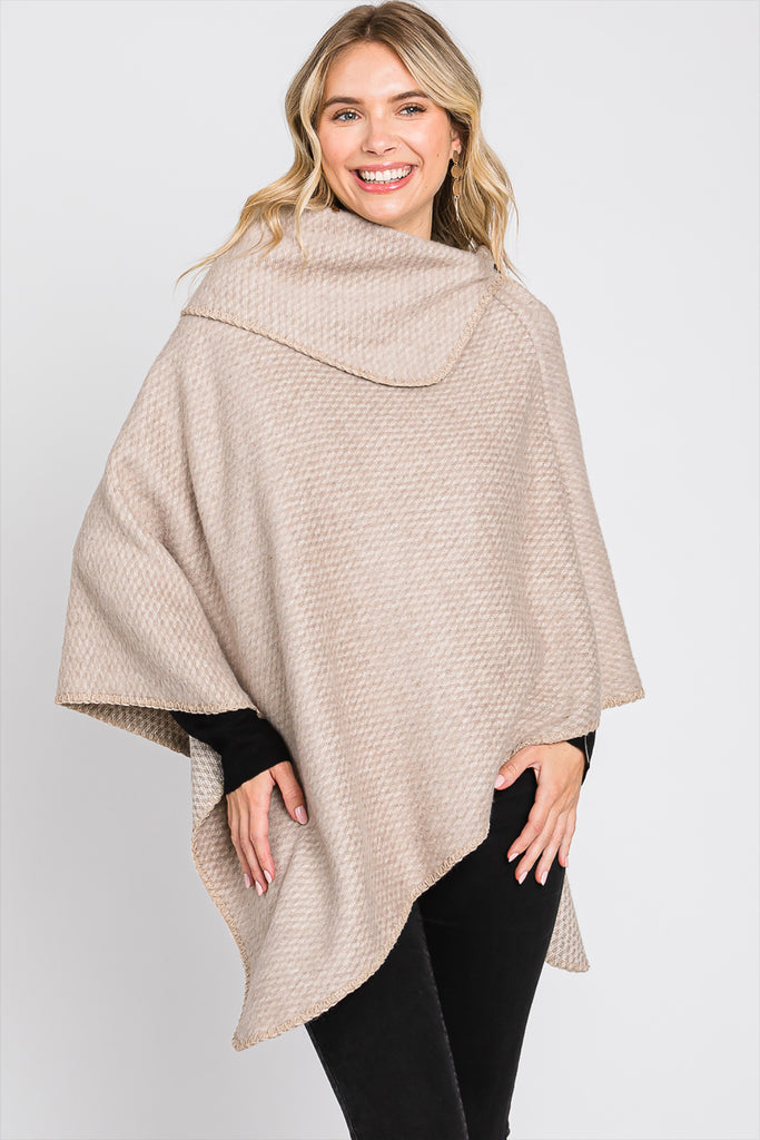 SOLID TEXTURED NECK PONCHO
