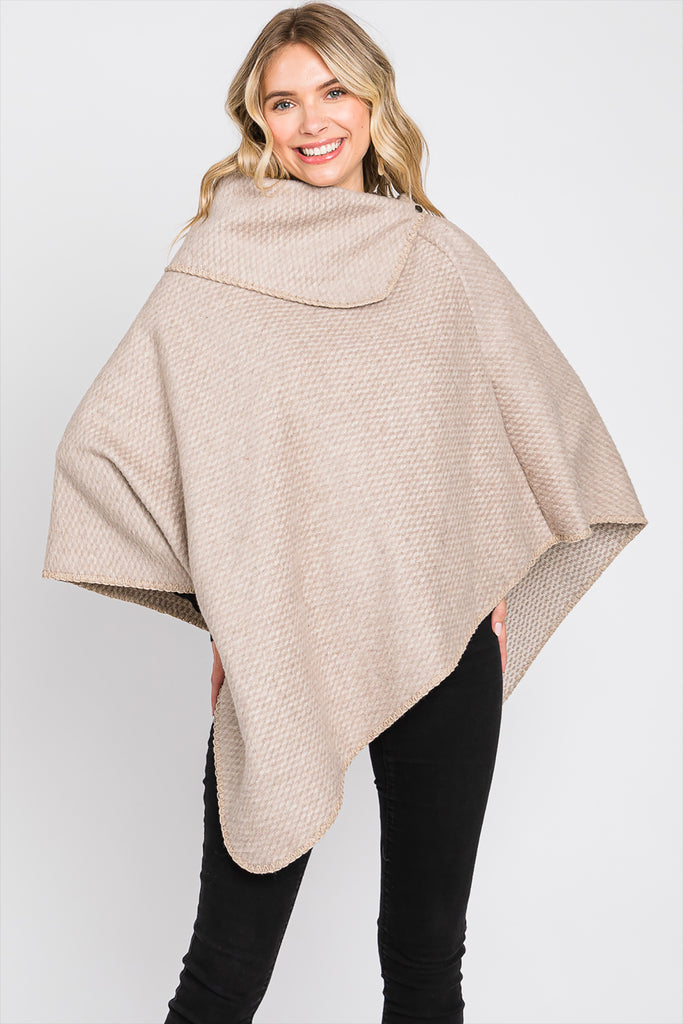 SOLID TEXTURED NECK PONCHO