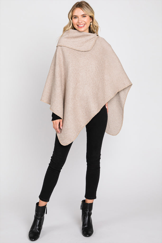 SOLID TEXTURED NECK PONCHO