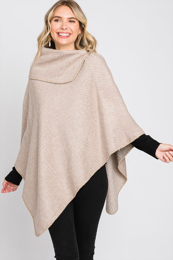 SOLID TEXTURED NECK PONCHO