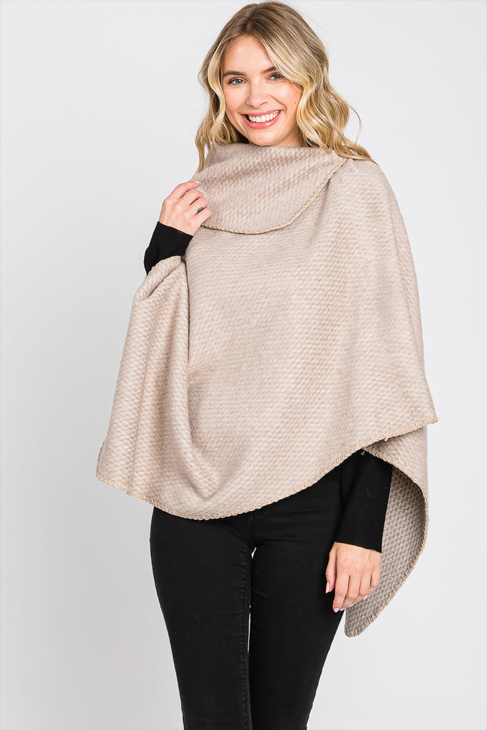 SOLID TEXTURED NECK PONCHO