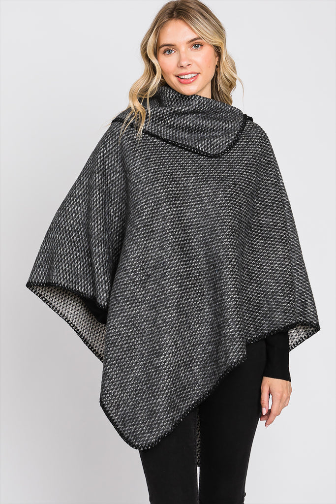 SOLID TEXTURED NECK PONCHO