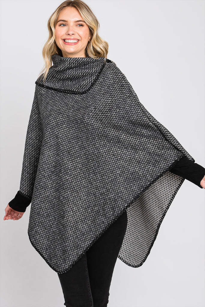 SOLID TEXTURED NECK PONCHO