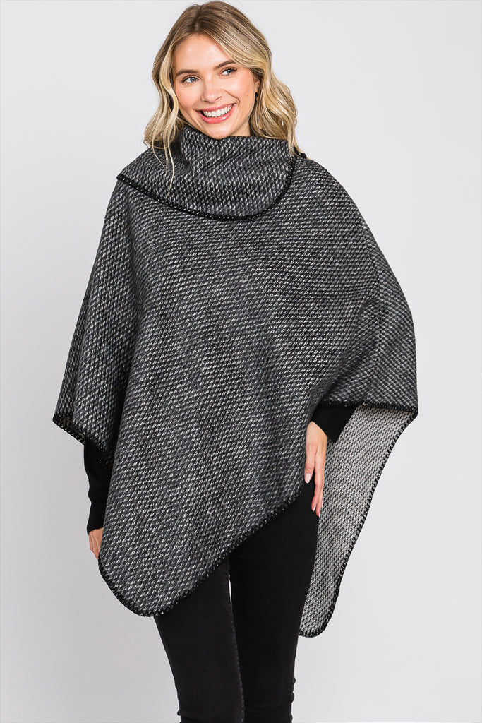SOLID TEXTURED NECK PONCHO