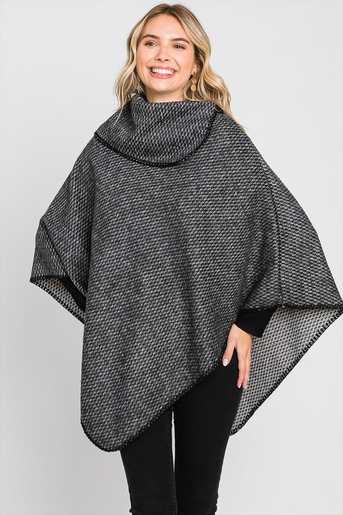 SOLID TEXTURED NECK PONCHO