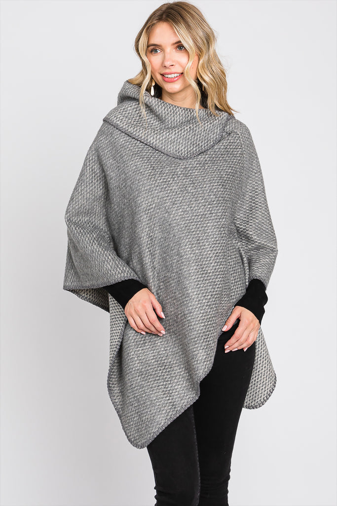 SOLID TEXTURED NECK PONCHO
