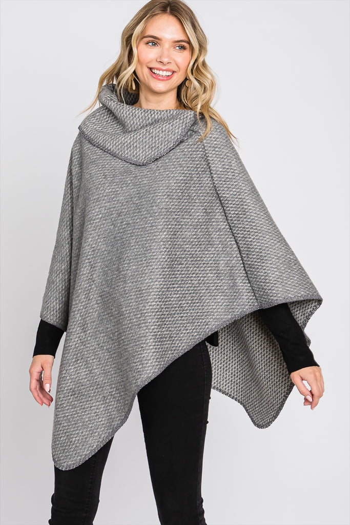 SOLID TEXTURED NECK PONCHO