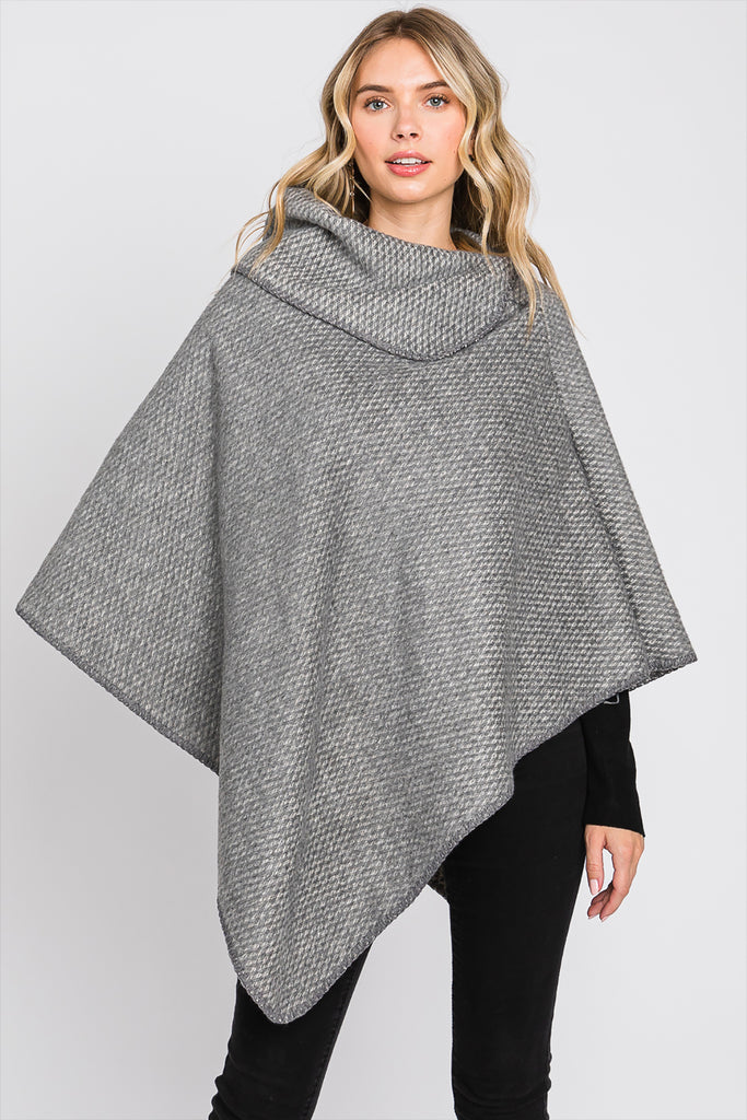 SOLID TEXTURED NECK PONCHO