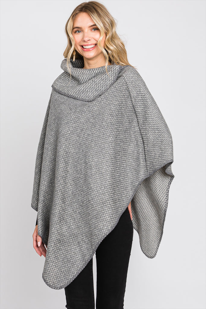 SOLID TEXTURED NECK PONCHO